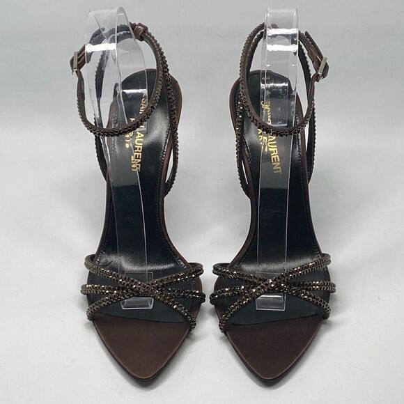 Saint Laurent Ava Sandals in Crepe Satin with Rhinestones size 37.5 - Picture 4 of 16